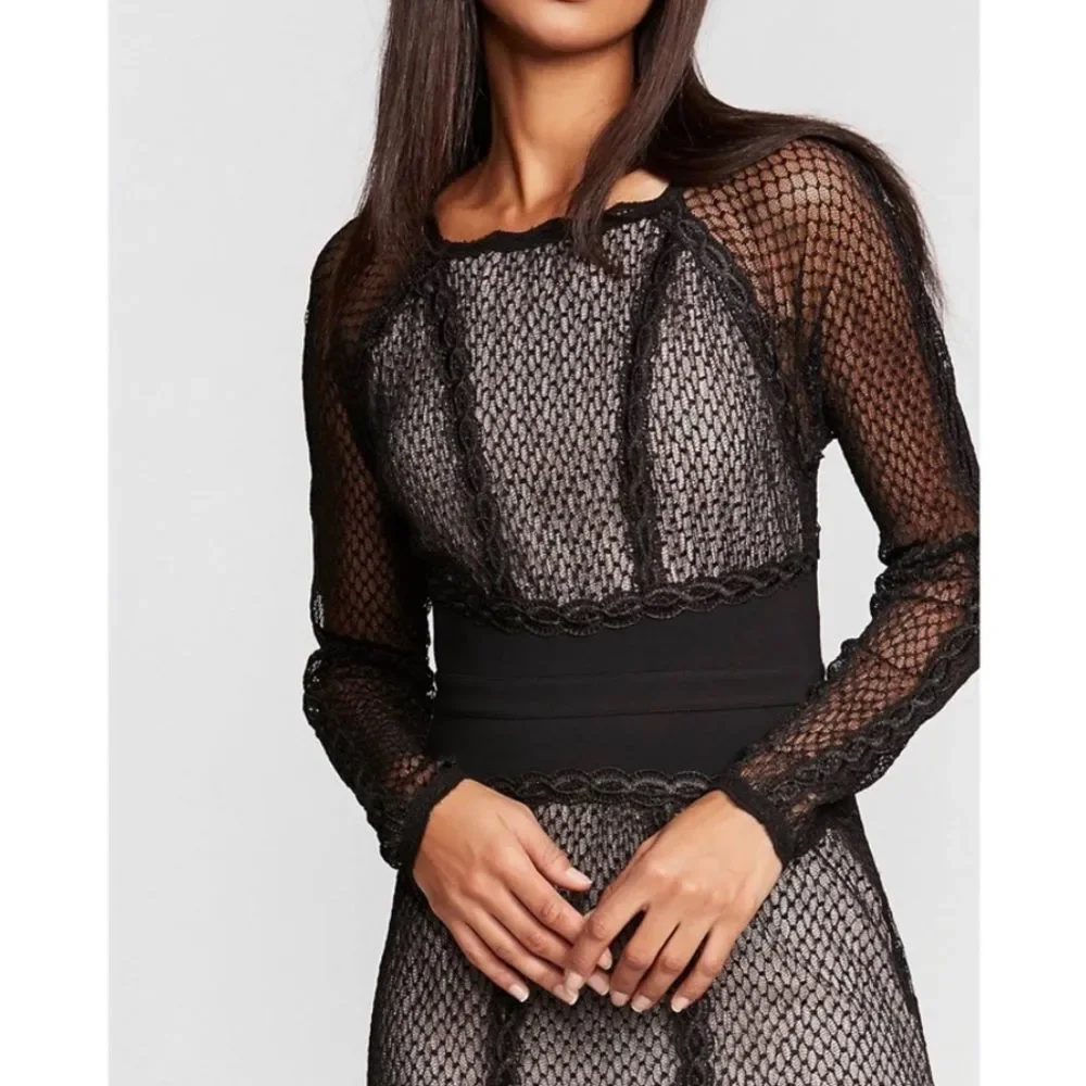 FREE People XS Mixed Mesh Bodycon Long Sleeve Casual Evening Party Dress - Picture 3 of 3